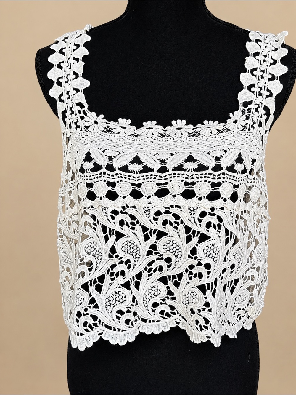 Dulcie White Crochet Lace Tank Top Boho Festival Cotton Medium